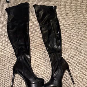 Black Platform Over-the-Knee Stiletto Boots